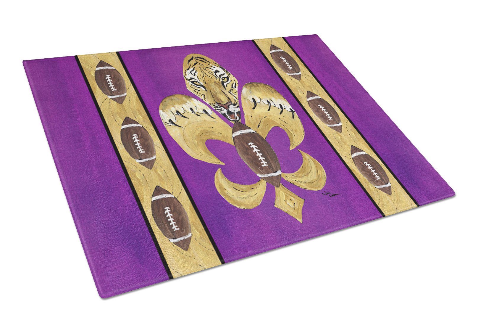 Tiger Football Fleur de lis  Glass Cutting Board Large by Caroline's Treasures