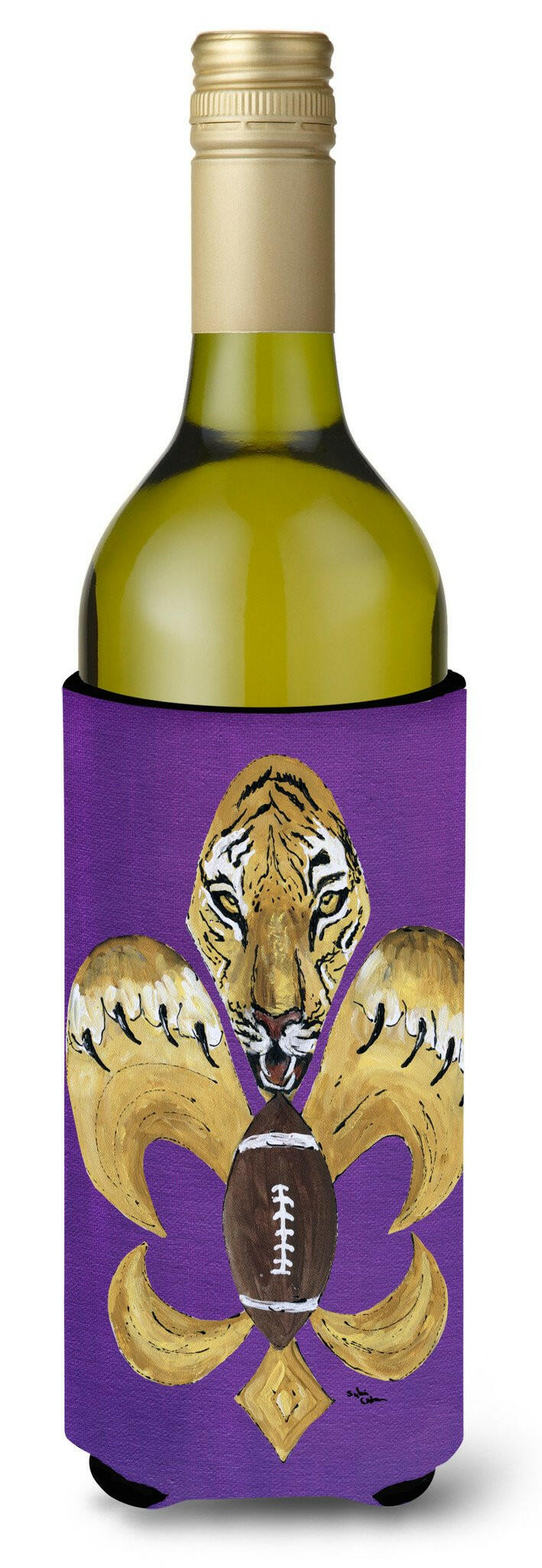 Tiger Football Fleur de lis Wine Bottle Beverage Insulator Beverage Insulator Hugger by Caroline&#39;s Treasures