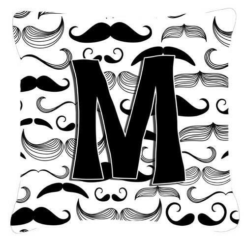Letter M Moustache Initial Canvas Fabric Decorative Pillow CJ2009-MPW1414 by Caroline&#39;s Treasures
