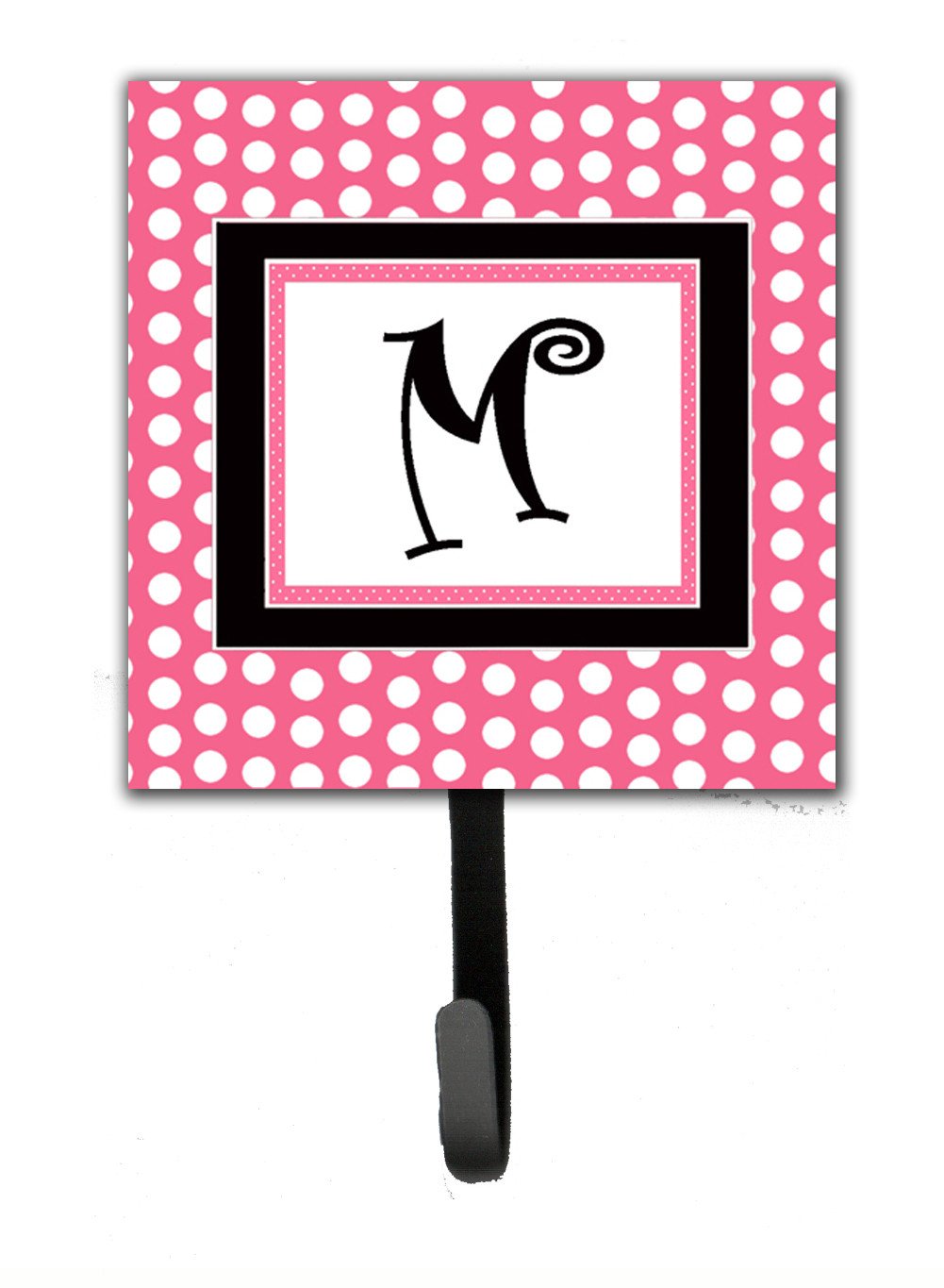 Letter M Initial Monogram - Pink Black Polka Dots Leash Holder or Key Hook by Caroline&#39;s Treasures