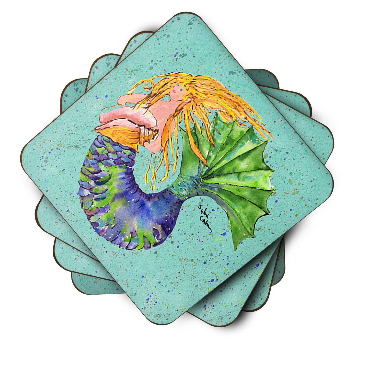 Caroline's Treasures Mermaid Coasters - Set of 4 Lightweight Foam, Absorbent Drink Coasters