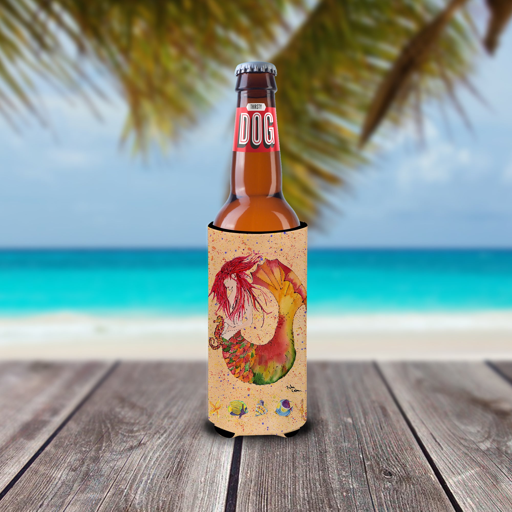 Red Headed Ginger Mermaid on Coral Ultra Beverage Isolateurs pour canettes minces 8339MUK