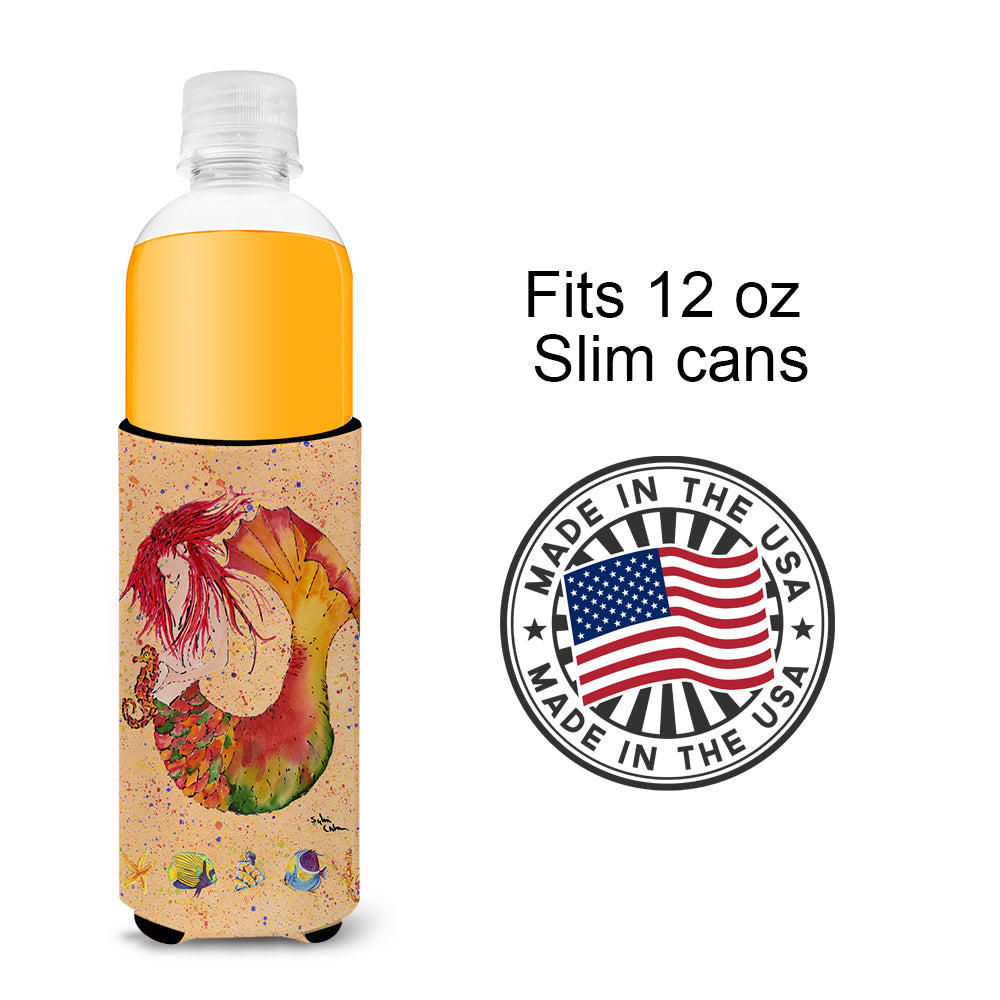 Red Headed Ginger Mermaid on Coral Ultra Beverage Insulators for slim cans 8339MUK