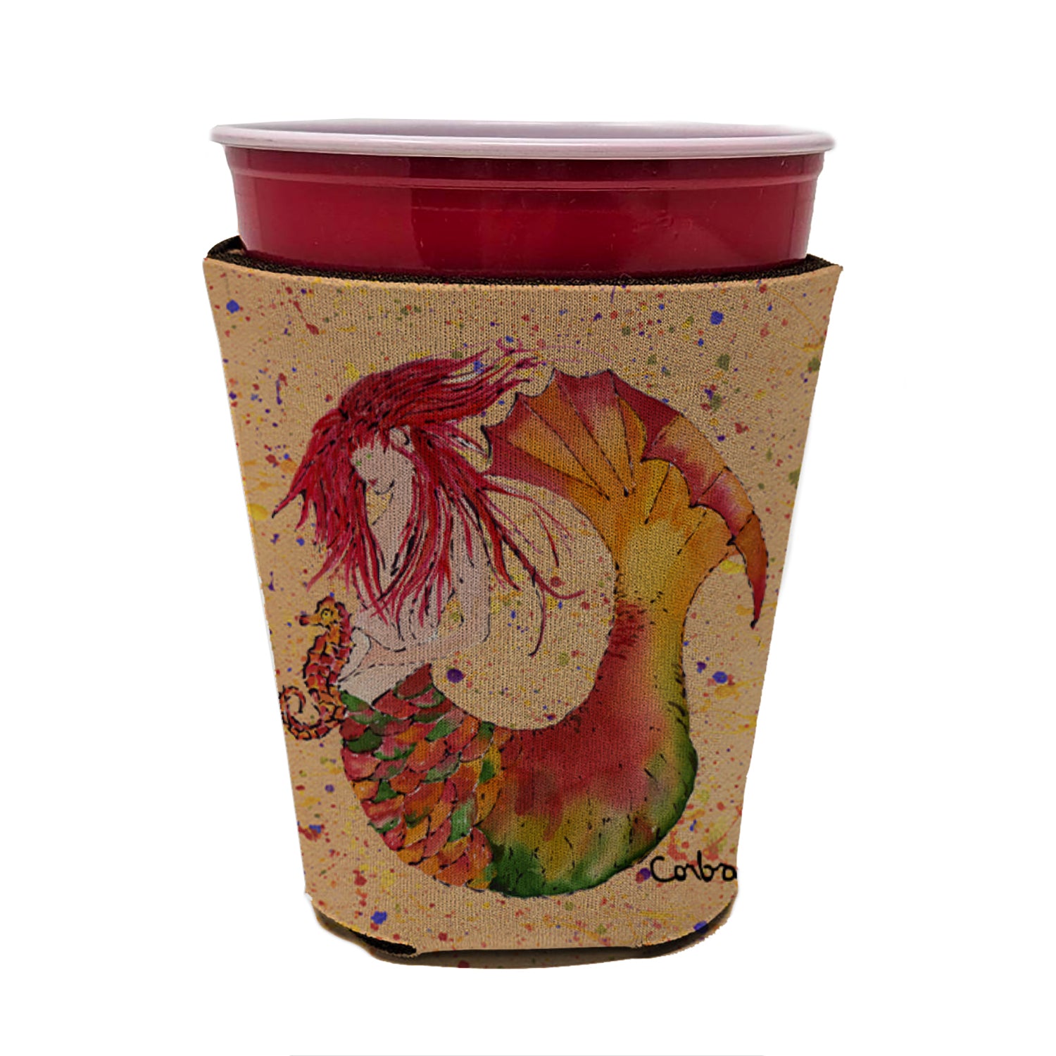 Sirène Red Headed Mermaid Red Solo Cup Beverage Insulator Hugger