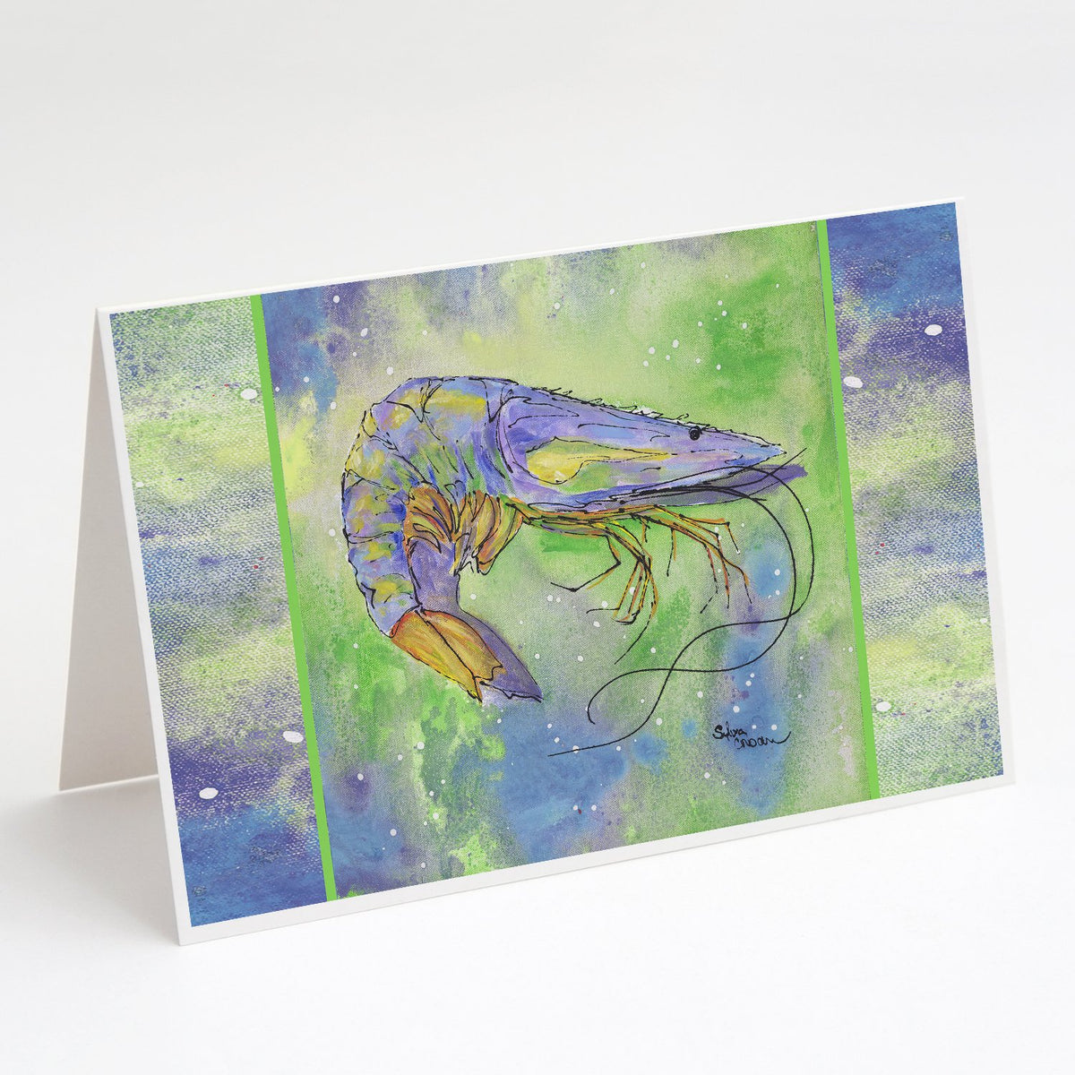 Buy this Shrimp Blues and Greens Greeting Cards and Envelopes Pack of 8