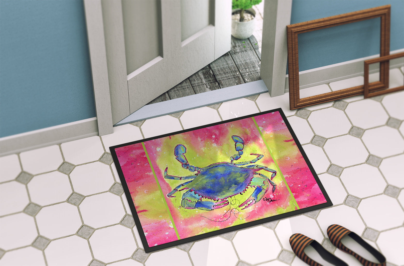 Bright Pink and Blue Crab Indoor or Outdoor Mat 18x27 8343 Doormat - the-store.com