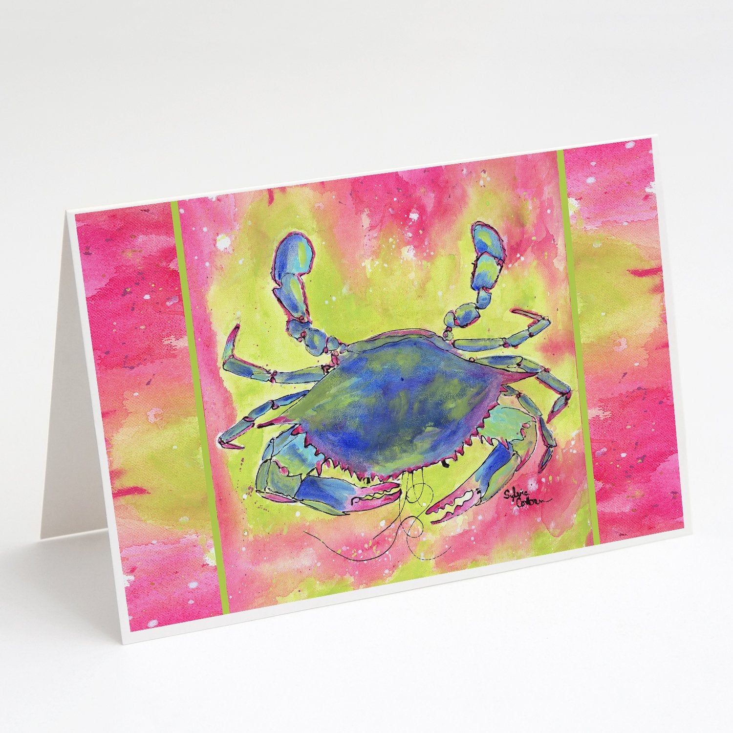 Buy this Blue Crab Bright Pink and Green Greeting Cards and Envelopes Pack of 8