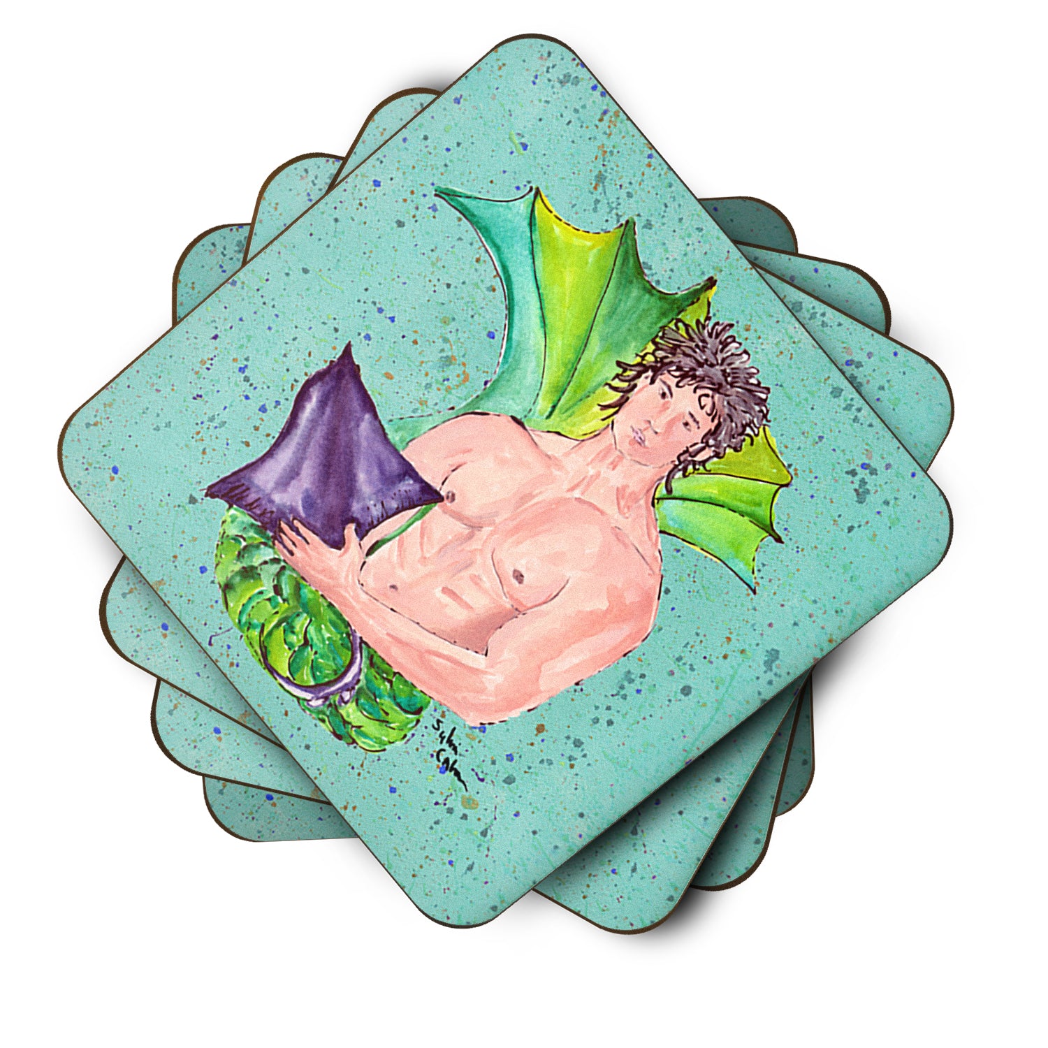 Caroline's Treasures Merman Coasters - Set of 4 Lightweight Foam, Absorbent Drink Coasters