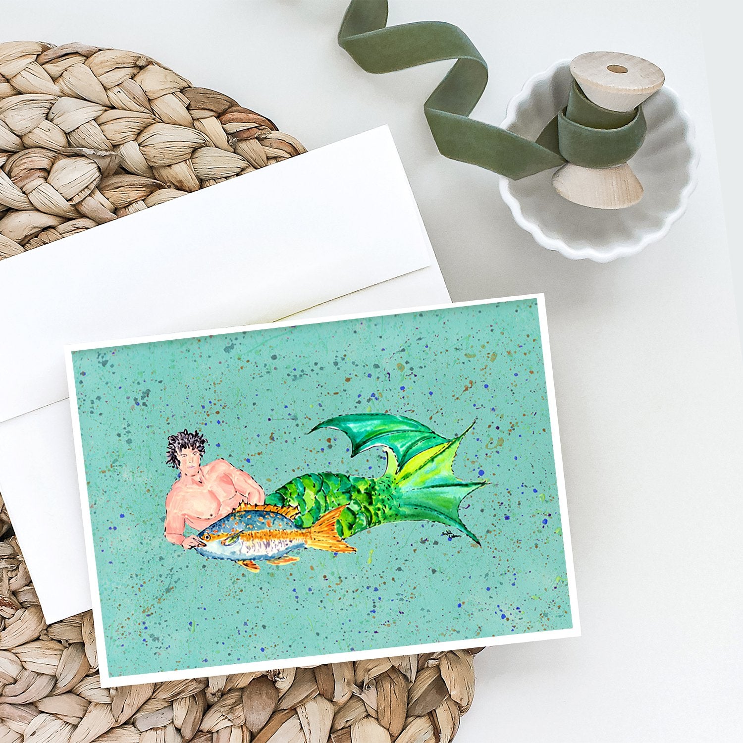 Caroline's Treasures Black Headed Merman Greeting Cards - Blank Note Cards – 8-Pack of Artist-Designed Cards with Envelopes
