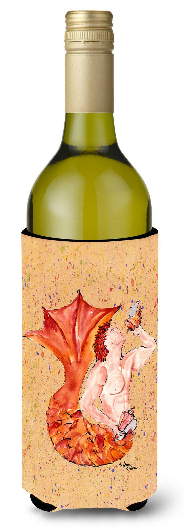 Red Headed Ginger Merman Wine Bottle Beverage Insulator Beverage Insulator Hugger by Caroline&#39;s Treasures