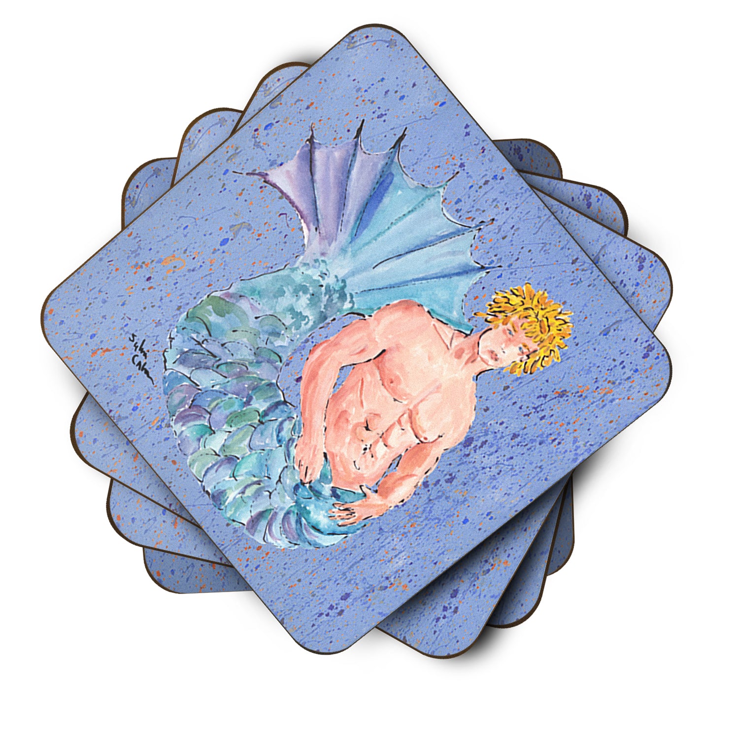 Caroline's Treasures Merman Coasters - Set of 4 Lightweight Foam, Absorbent Drink Coasters