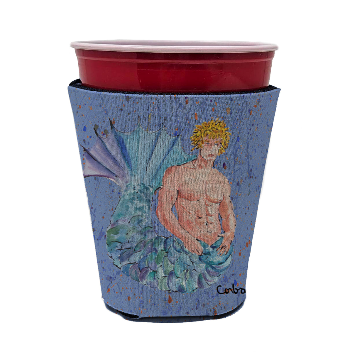 Merman Blonde Hair Merman Red Cup Beverage Insulator Hugger