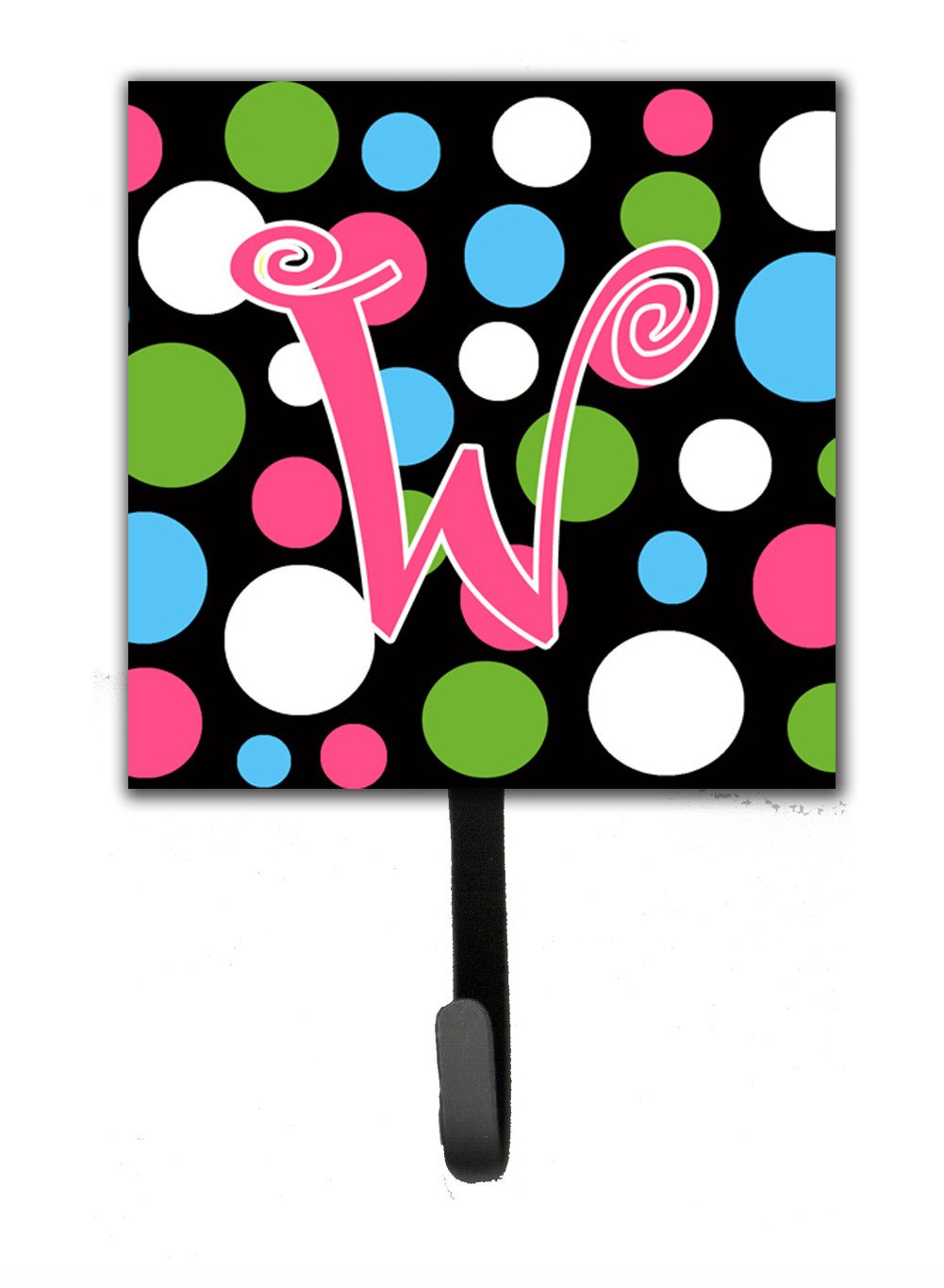 Letter W Initial Monogram - Polkadots and Pink Leash Holder or Key Hook by Caroline&#39;s Treasures
