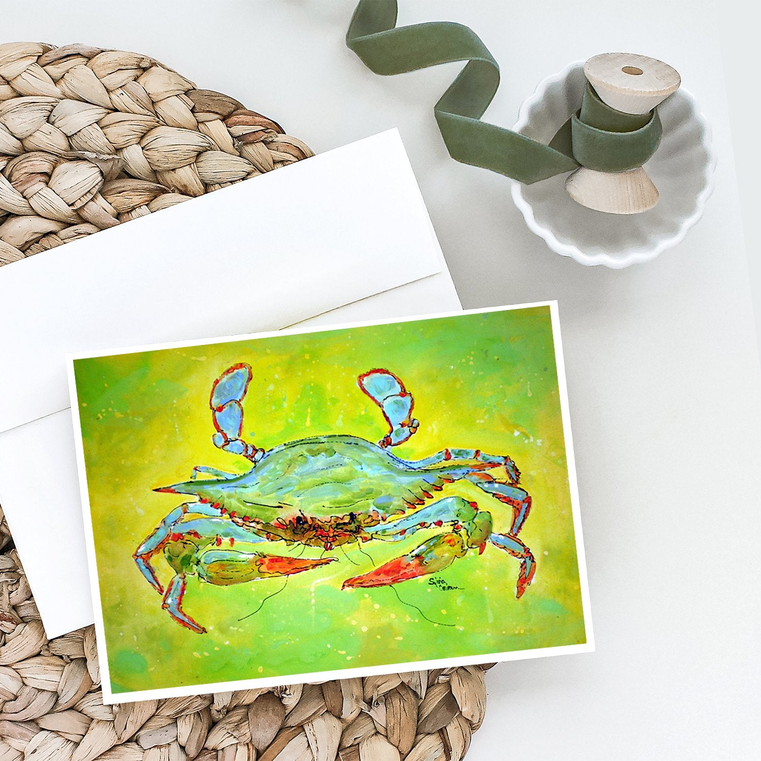 Buy this Bright Green Blue Crab Greeting Cards and Envelopes Pack of 8