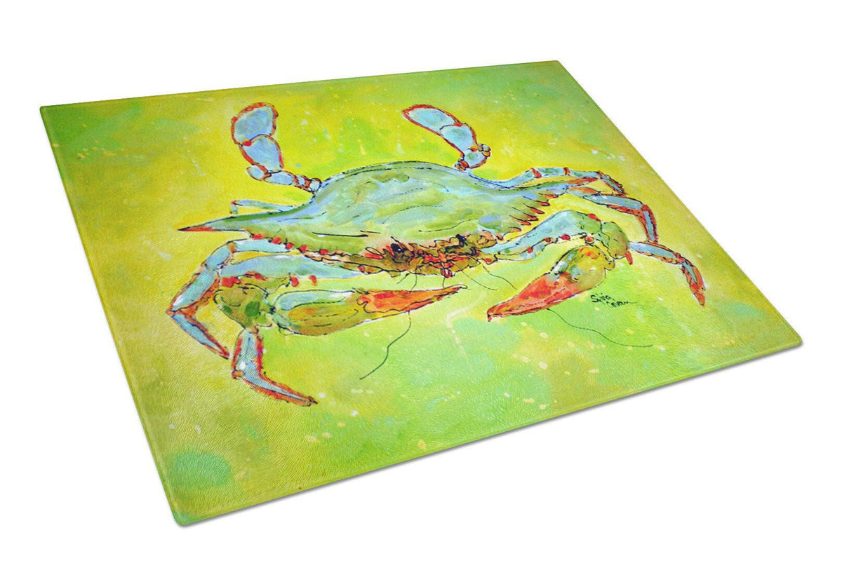 Bright Green Blue Crab Glass Cutting Board Large by Caroline&#39;s Treasures