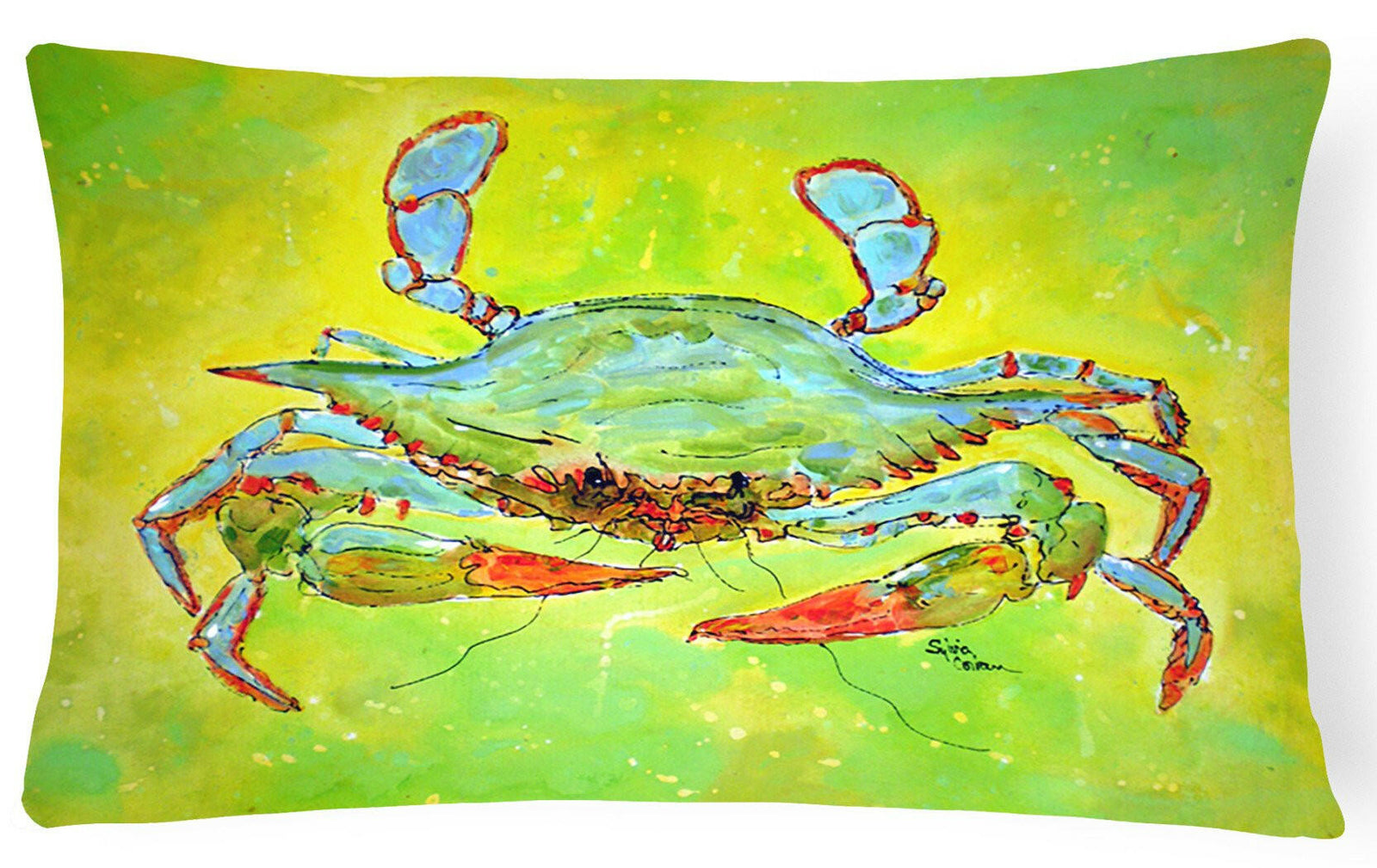Bright Green Blue Crab   Canvas Fabric Decorative Pillow by Caroline's Treasures