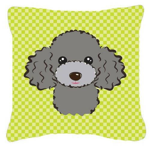 Checkerboard Lime Green Silver Gray Poodle Canvas Fabric Decorative Pillow BB1321PW1414 - the-store.com