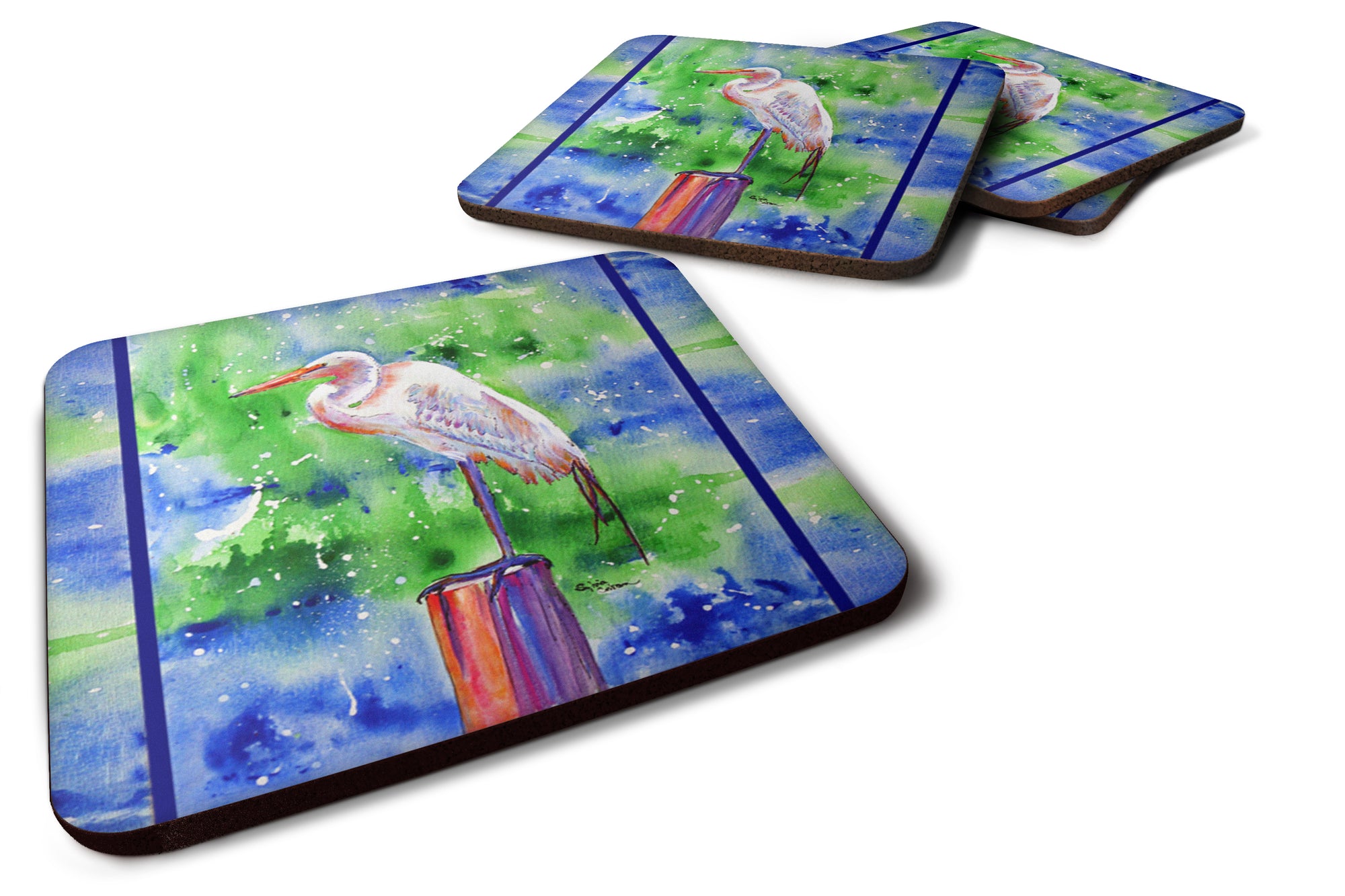 Set of 4 Bird - Egret Foam Coasters - the-store.com