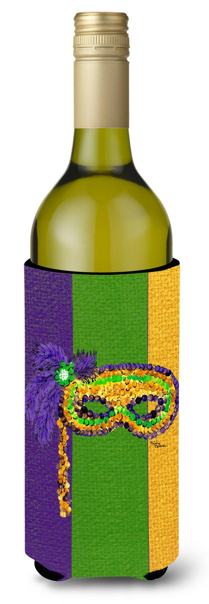 Mardi Gras Mask Wine Bottle Beverage Insulator Beverage Insulator Hugger 8362LITERK by Caroline&#39;s Treasures