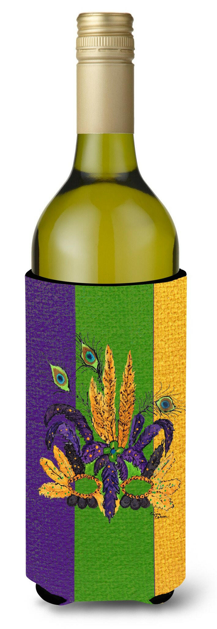 Mardi Gras Feathered Mask Wine Bottle Beverage Insulator Beverage Insulator Hugger by Caroline&#39;s Treasures
