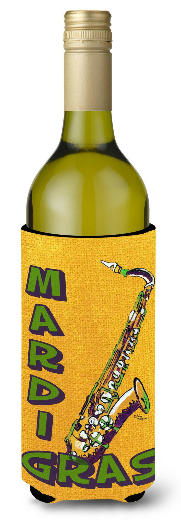 Mardi Gras and Saxaphone Wine Bottle Beverage Insulator Beverage Insulator Hugger by Caroline&#39;s Treasures