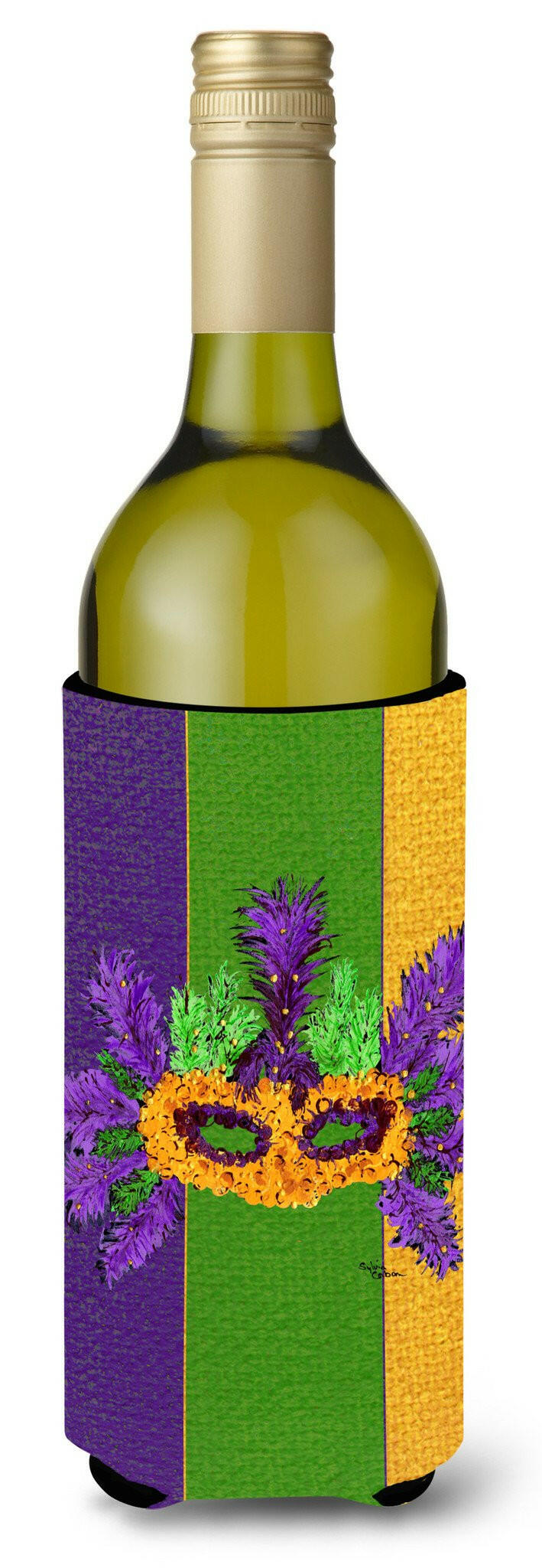 Mardi Gras with Feathers Wine Bottle Beverage Insulator Beverage Insulator Hugger by Caroline&#39;s Treasures
