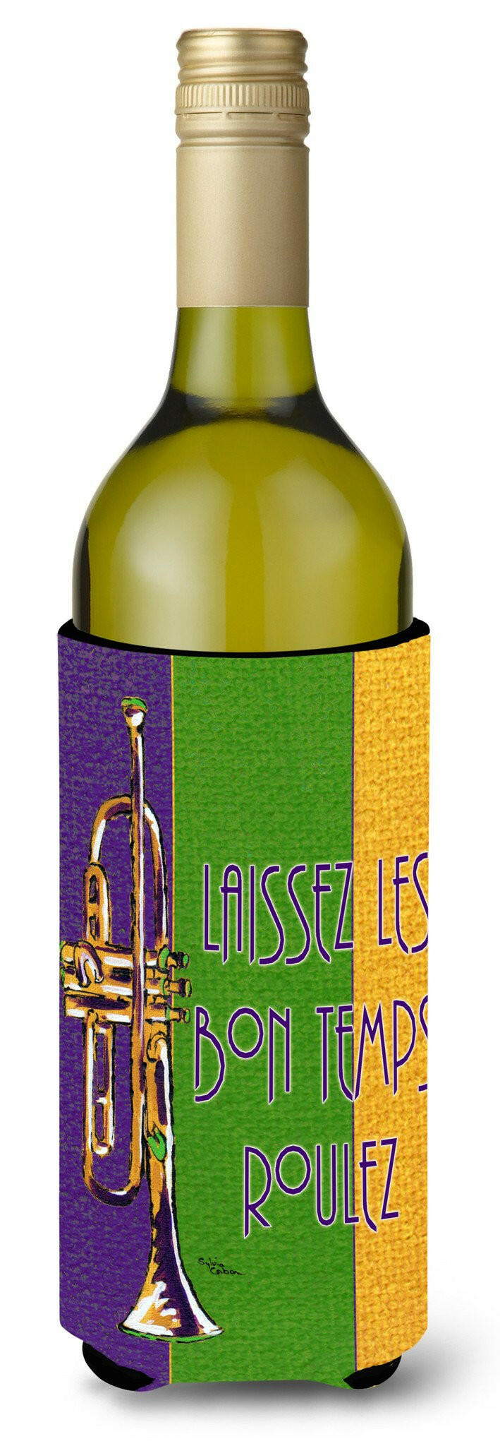 Trumpet Mardi Gras laissez la bonne temps rouler Wine Bottle Beverage Insulator Beverage Insulator Hugger by Caroline&#39;s Treasures