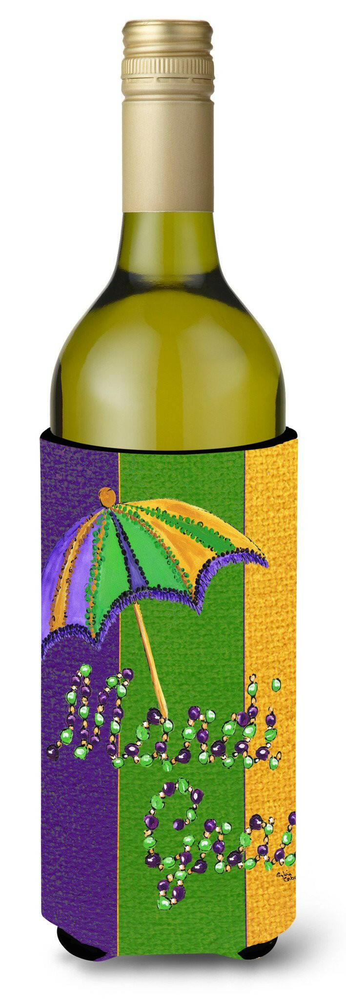 Mardi Gras Second line umbrella Wine Bottle Beverage Insulator Beverage Insulator Hugger by Caroline&#39;s Treasures