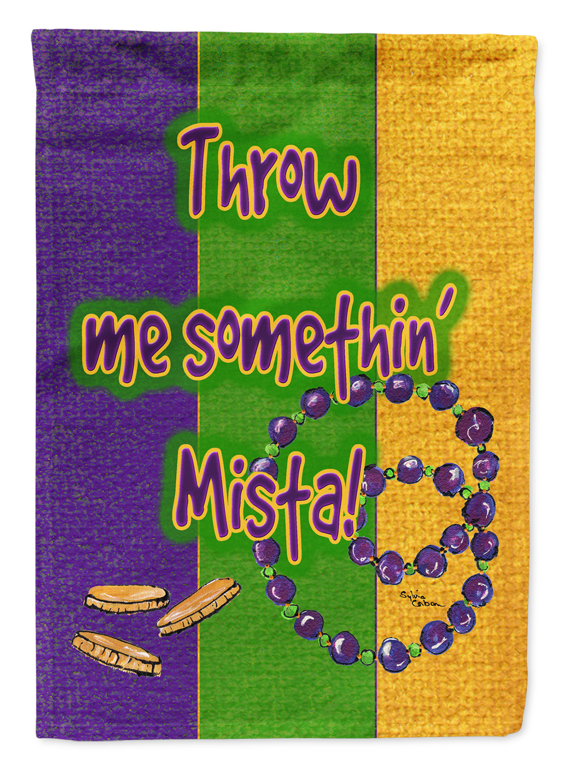 Mardi Gras Throw me Something Mister Flag Canvas House Size  the-store.com.