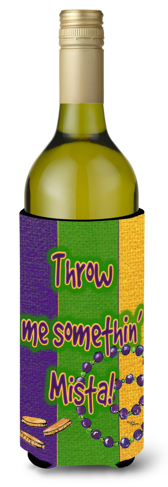 Mardi Gras Throw me something mister Wine Bottle Beverage Insulator Beverage Insulator Hugger by Caroline&#39;s Treasures