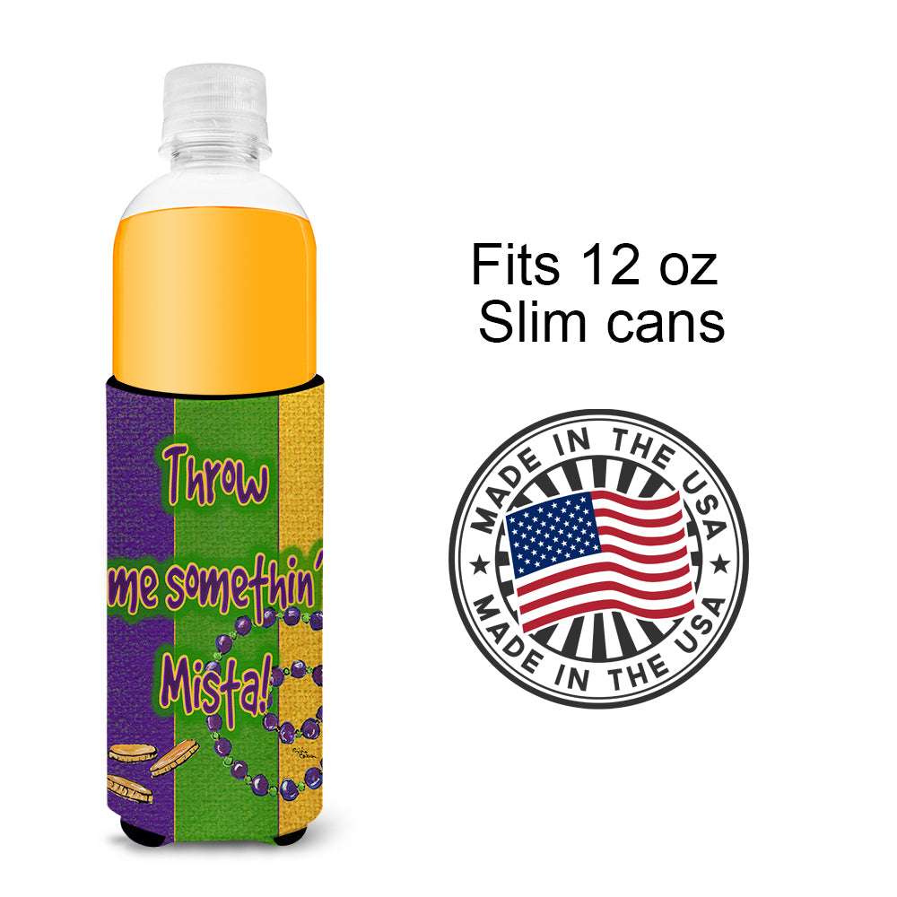 Mardi Gras Throw me something mister Ultra Beverage Insulators for slim cans 8375MUK.