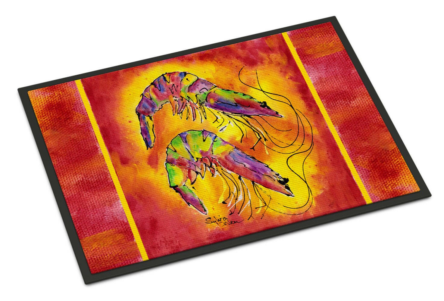 Bright Shrimp on Red Indoor or Outdoor Mat 18x27 - the-store.com