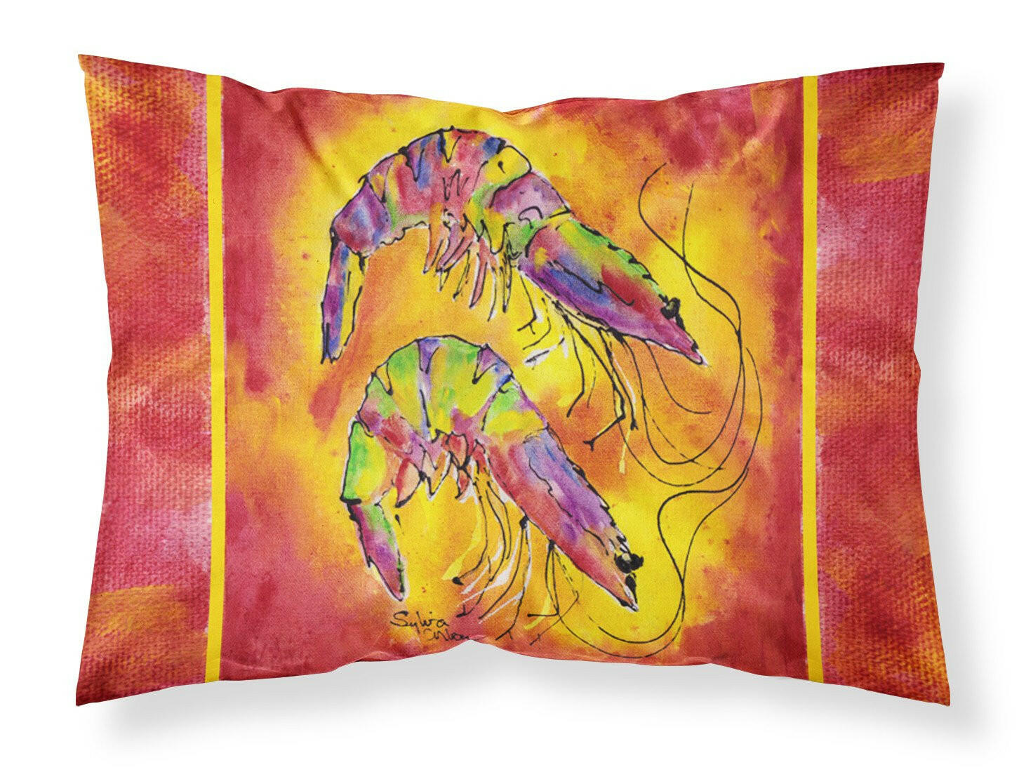 Bright Shrimp on Red Moisture wicking Fabric standard pillowcase by Caroline's Treasures