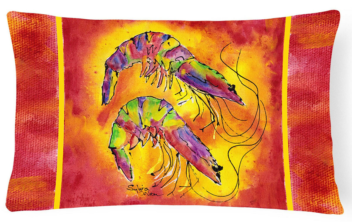 Bright Shrimp on Red   Canvas Fabric Decorative Pillow by Caroline&#39;s Treasures