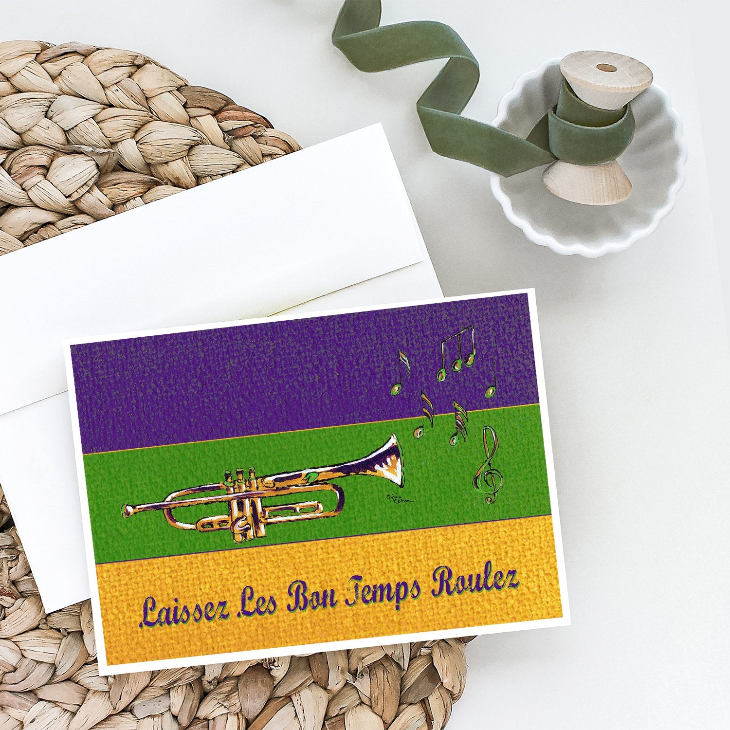 Mardi Gras Jazz Trumpet Greeting Cards and Envelopes Pack of 8 - the-store.com