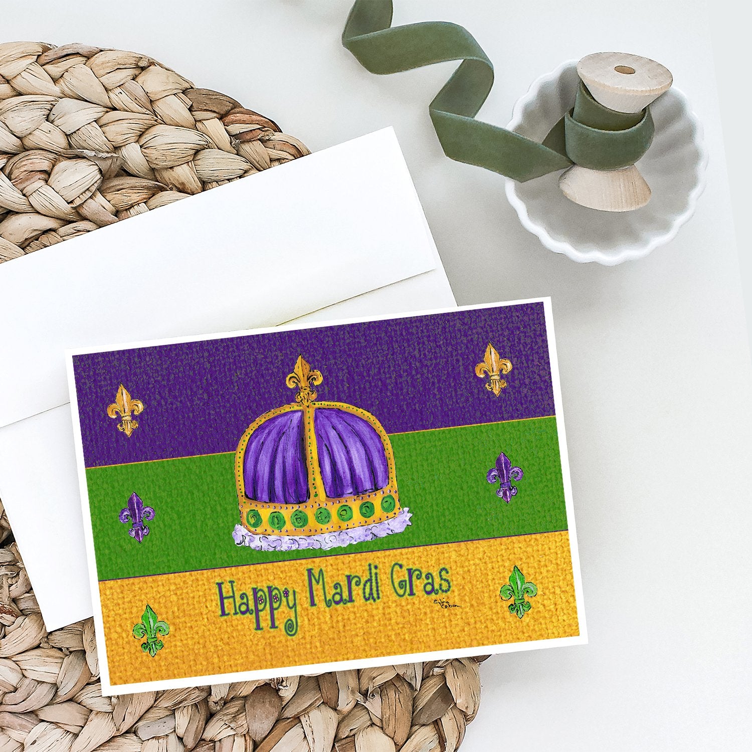 Happy Mardi Gras Crown Greeting Cards and Envelopes Pack of 8 - the-store.com