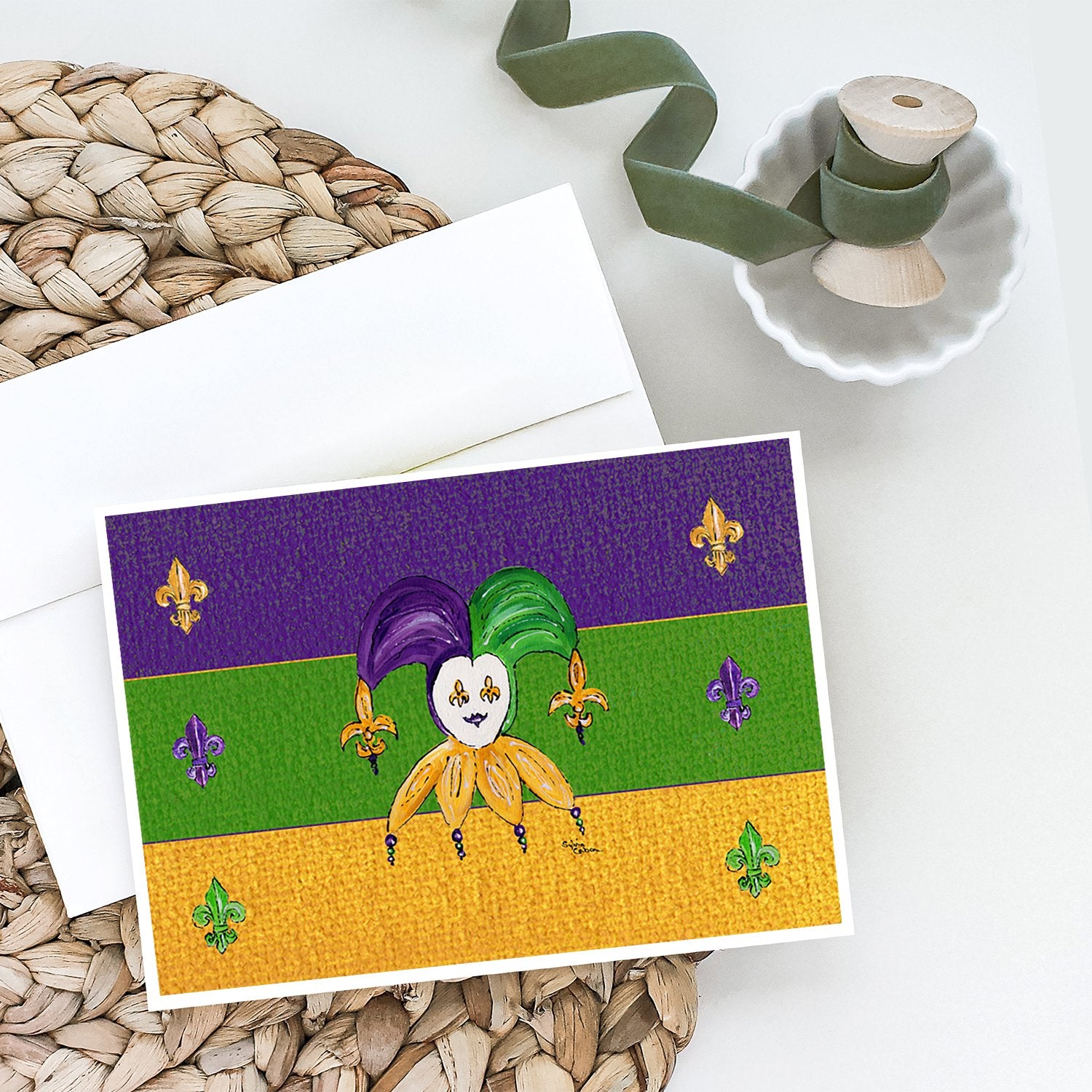 Mardi Gras Jester Greeting Cards and Envelopes Pack of 8 - the-store.com