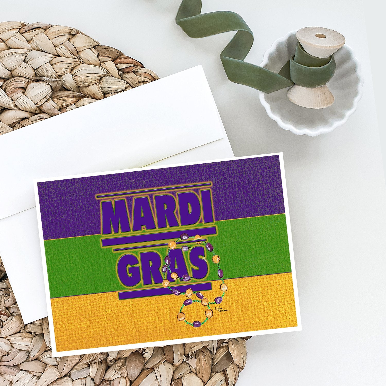 Mardi Gras with Beads Greeting Cards and Envelopes Pack of 8 - the-store.com