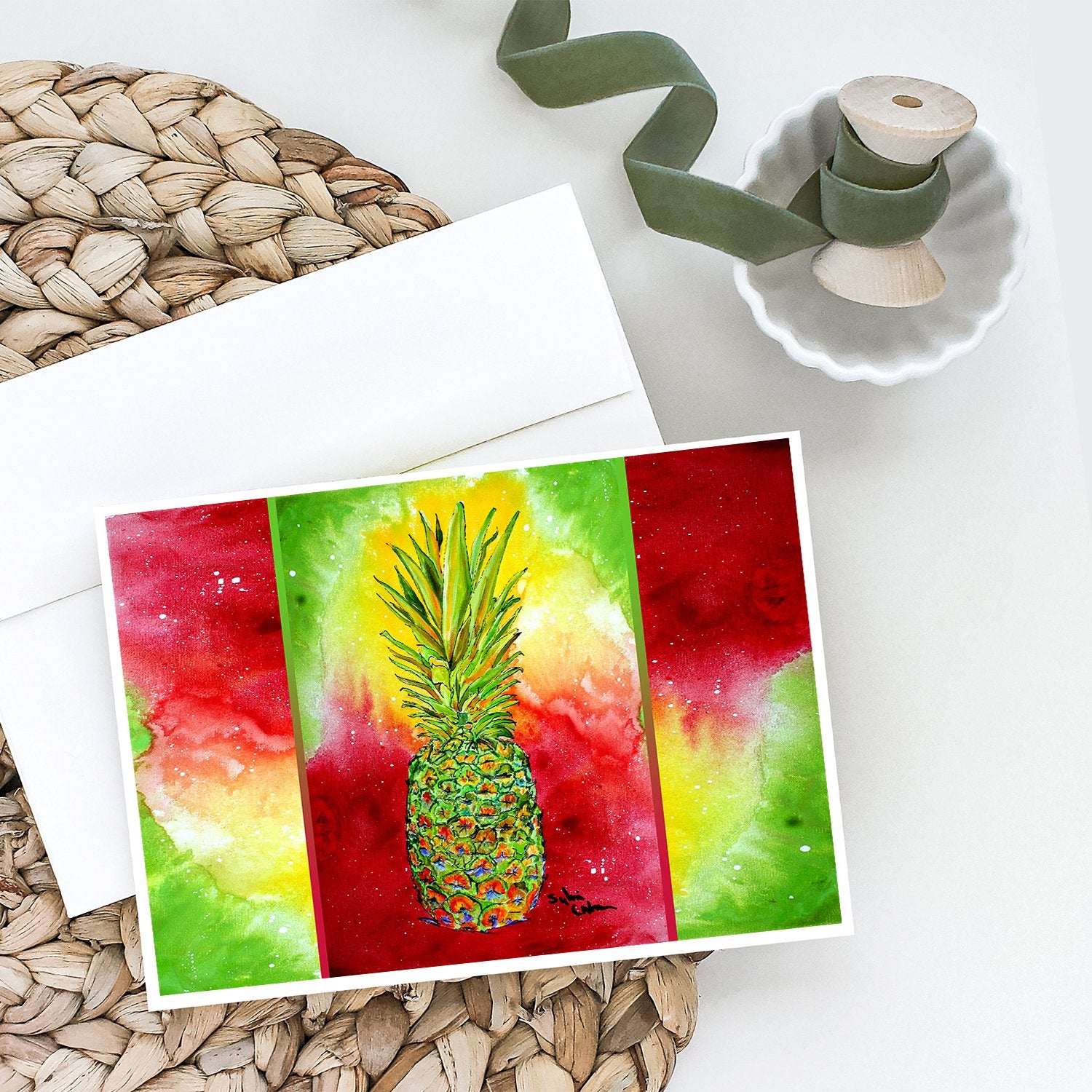 Pineapple Bright Colors Greeting Cards and Envelopes Pack of 8 - the-store.com