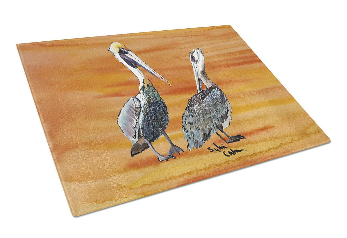 Double Trouble Pelicans on Hot and spicy Glass Cutting Board by Caroline&#39;s Treasures