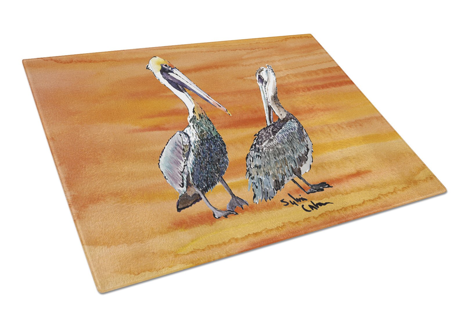 Double Trouble Pelicans on Hot and spicy Glass Cutting Board by Caroline's Treasures