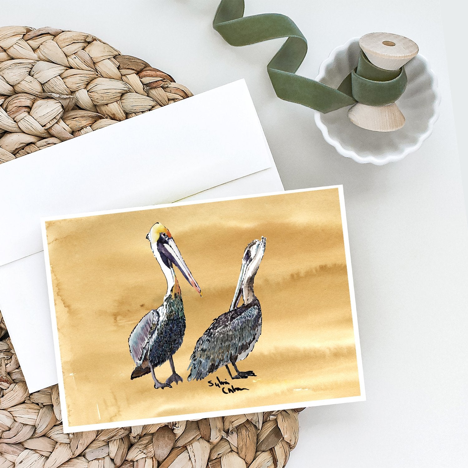 Pelican Sandy Beach Greeting Cards and Envelopes Pack of 8 - the-store.com