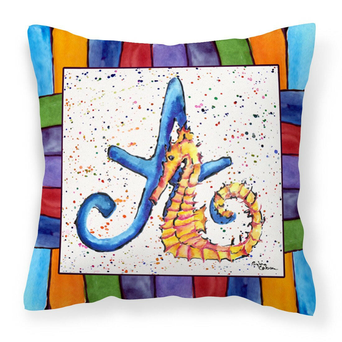 Letter A with Seahorse Fabric Decorative Pillow 8424-APW1414 - the-store.com