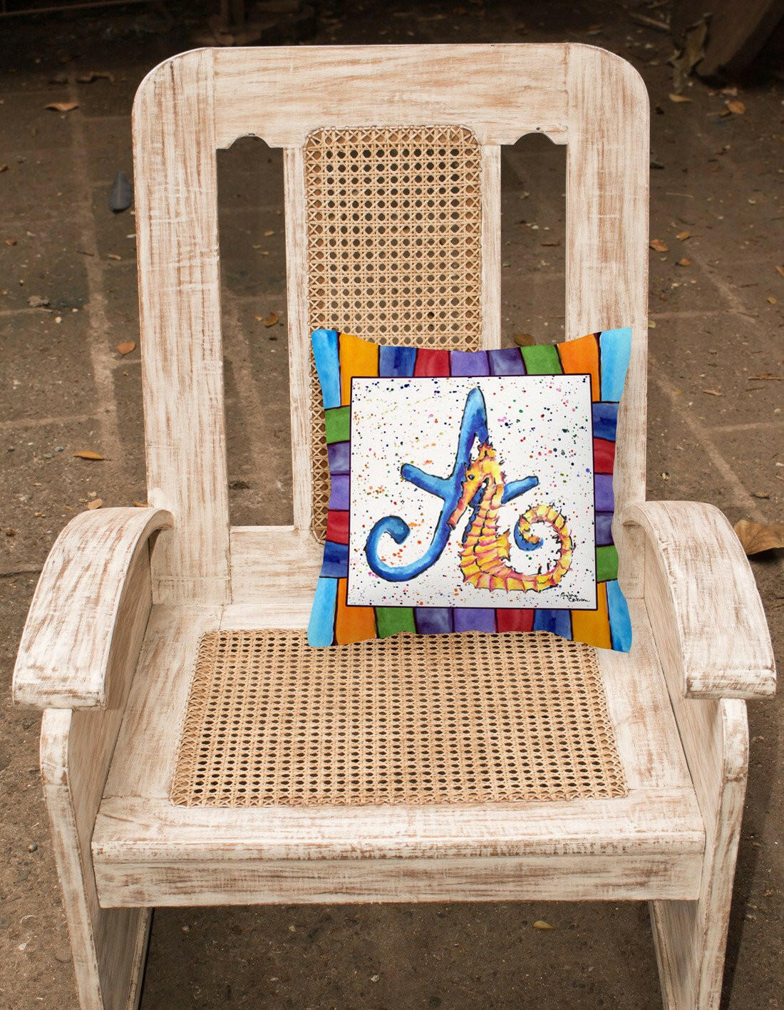 Letter A with Seahorse Fabric Decorative Pillow 8424-APW1414 - the-store.com