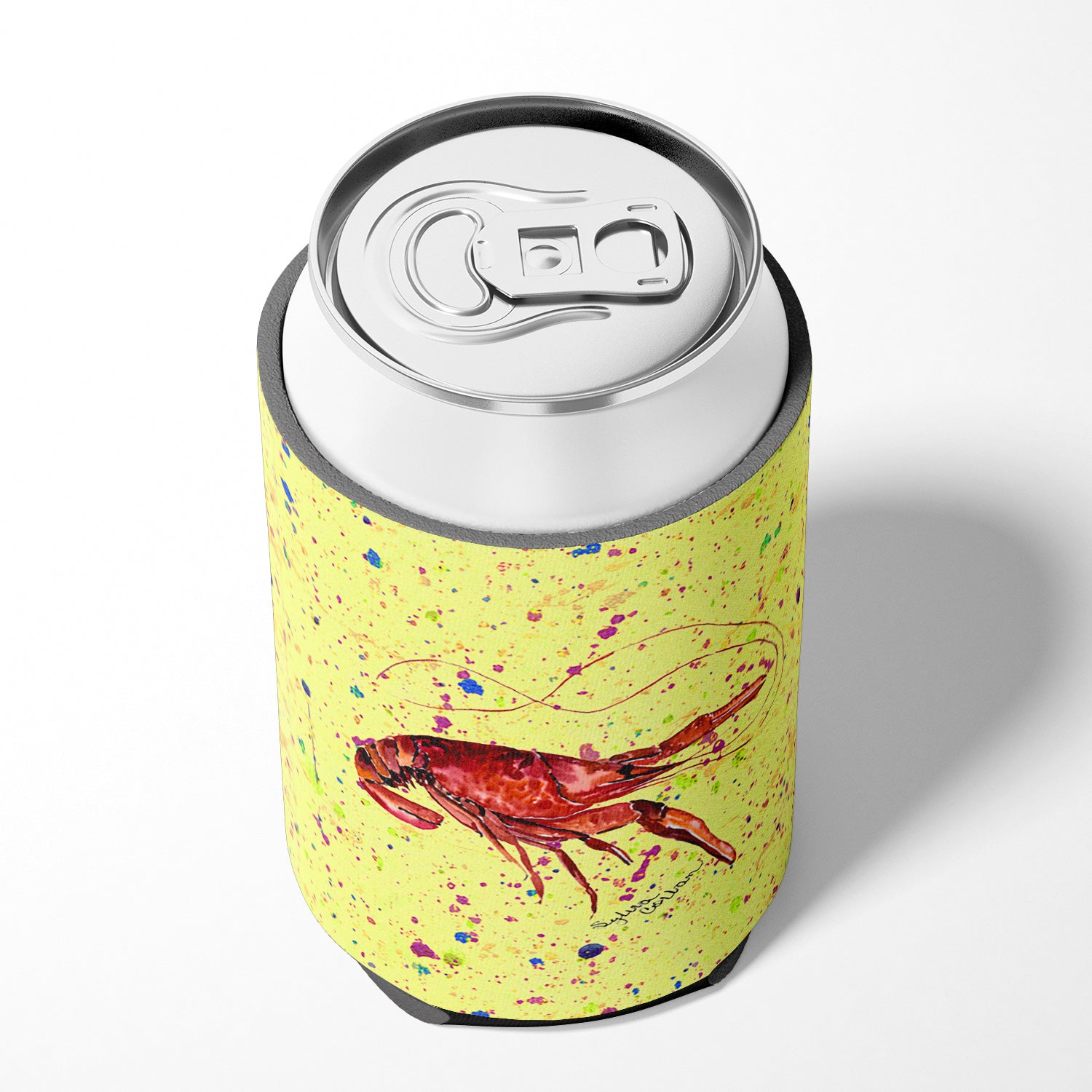 Crawfish on yellow Can or Bottle Beverage Insulator Hugger.