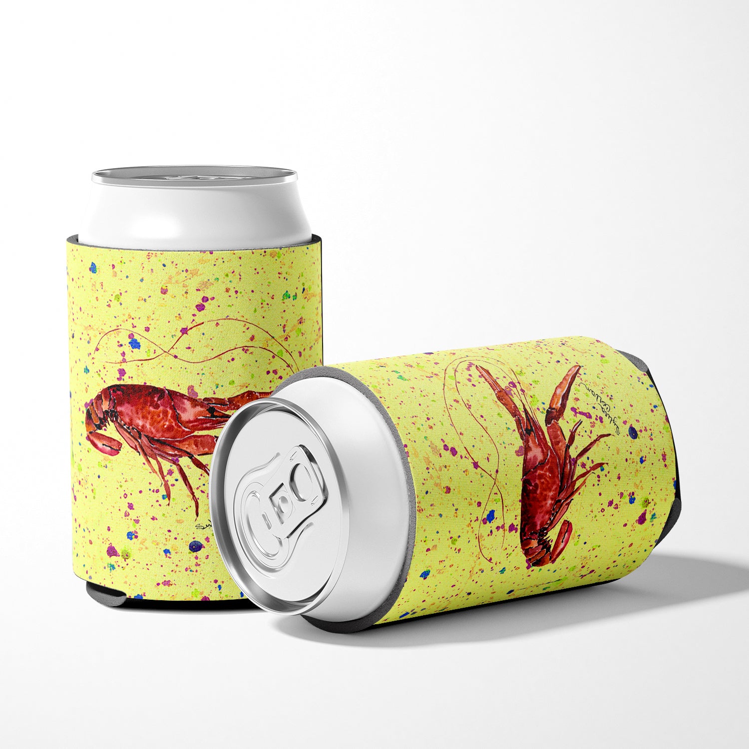 Crawfish on yellow Can or Bottle Beverage Insulator Hugger.