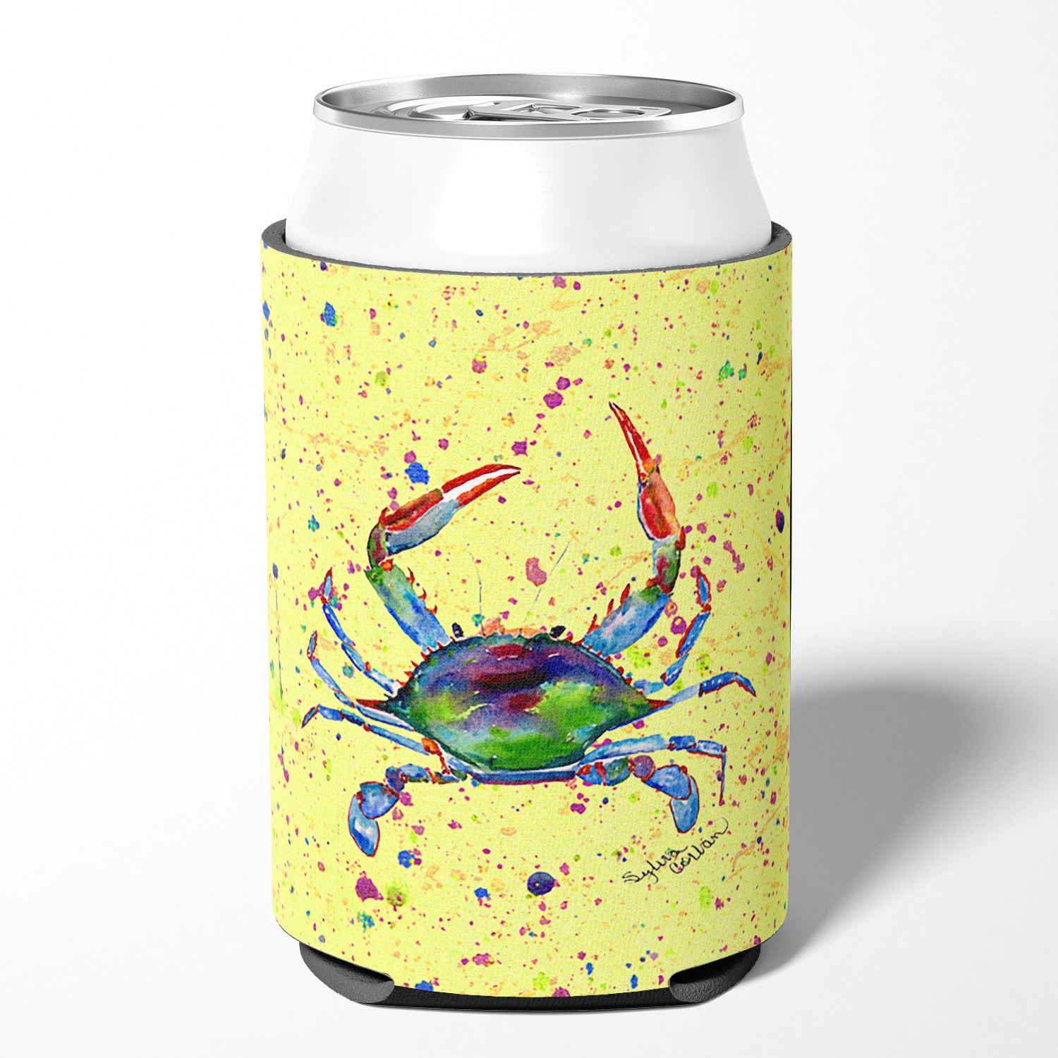 Crab on yellow Can or Bottle Beverage Insulator Hugger.