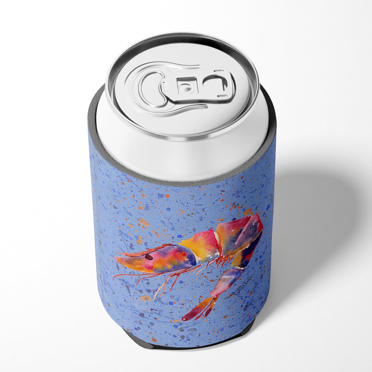 Shrimp on blue Can or Bottle Beverage Insulator Hugger.
