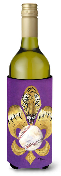 Tiger Fleur de lis Baseball Wine Bottle Beverage Insulator Beverage Insulator Hugger by Caroline's Treasures