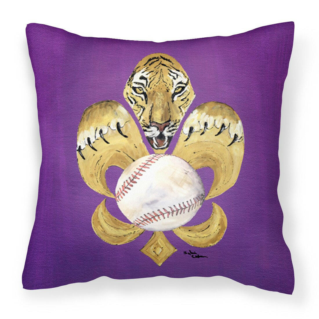 Tiger Fleur de lis Baseball Fabric Decorative Pillow 8476PW1414 - the-store.com